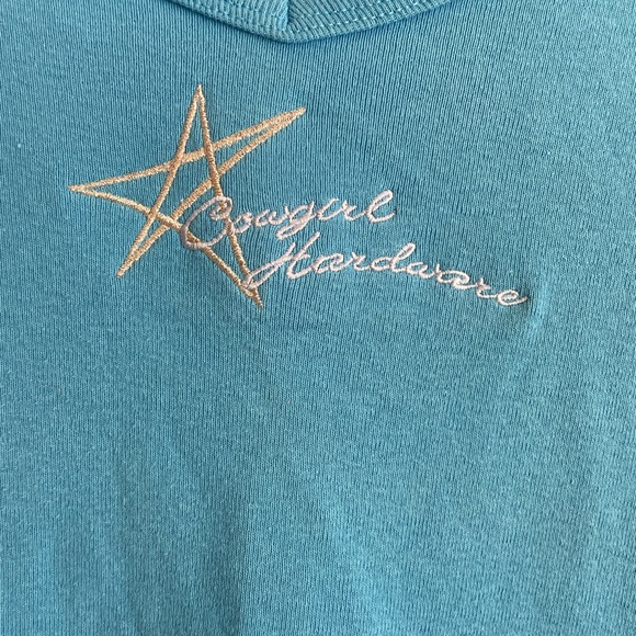 Vintage Cowgirl Hardware Star blue and white baby tee. Made in the USA - Picture 2 of 4